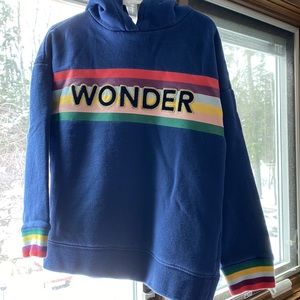 Boden Girl’s soft Long Sleeved Sweatshirt with Rainbow stripe.